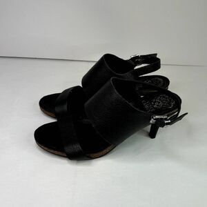 Vince Camuto Black Leather Strap Slingback Kitten Heels Sandals Womens Designer